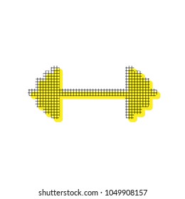 Dumbbell weights sign. Vector. Yellow icon with square pattern duplicate at white background. Isolated.