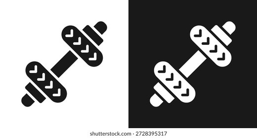 Icono de entrenamiento con mancuernas en estilo glifo blanco y negro