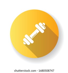 Dumbbell yellow flat design long shadow glyph icon. Gym equipment. Sports goods. Active lifestyle. Power lifting. Weightlifting with barbell. Fitness workout. Silhouette RGB color illustration