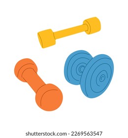 Dumbbells for aerobics in flat style isolated on white background. Dumbbells for sports exercises. Dumbells for home and gym workout. vector illustration 
