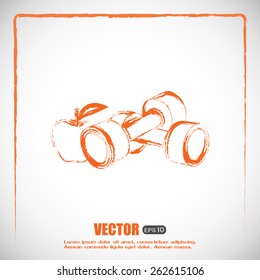 Dumbbells with apple; the Concept of the Fitness Vector illustra