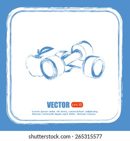 Dumbbells with apple; the Concept of the Fitness Vector illustra