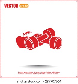 Dumbbells with apple; the Concept of the Fitness Vector illustration