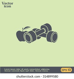 Dumbbells with apple; the Concept of the Fitness Vector illustration