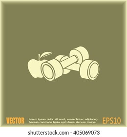 Dumbbells with apple; the Concept of the Fitness Vector illustra