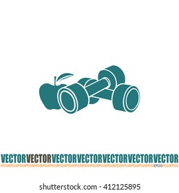 Dumbbells with apple; the Concept of the Fitness Vector illustration