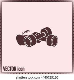 Dumbbells with apple; the Concept of the Fitness Vector illustra