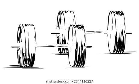 Dumbbells for athletes black silhouette sketch isolated on white background. Vector clipart.