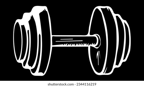 Dumbbells for athletes white silhouette sketch isolated on black background. Vector clipart.