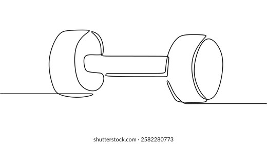 Dumbbells in continuous line drawing. Minimalist fitness equipment for weightlifting, gym training, and strength exercise. Vector illustration hand drawn.