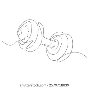 Dumbbells continuous line. Continuous one line drawing dumbbells for exercise. Gym, fitness concept. Single line drawing
