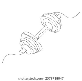Dumbbells continuous line. Continuous one line drawing dumbbells for exercise. Gym, fitness concept. Single line drawing

