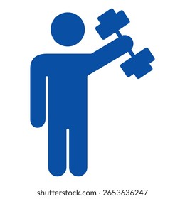 Iconos del ejercicio de las mancuernas en estilo azul, Ilustración vectorial