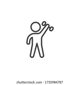 Dumbbells exercise line icon. linear style sign for mobile concept and web design. Man with dumbbells outline vector icon. Symbol, logo illustration. Vector graphics