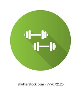 Dumbbells flat design long shadow glyph icon. Barbells. Fitness equipment. Vector silhouette illustration
