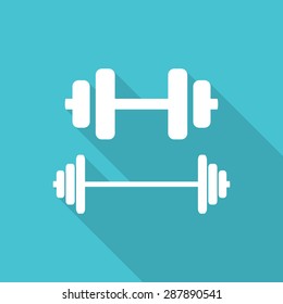 Dumbbells flat icons with long shadow.