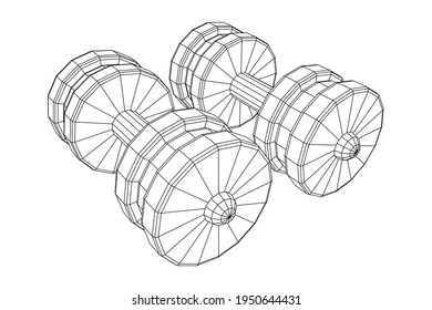 Dumbbells Gym equipment. Bodybuilding, powerlifting, fitness concept. Wireframe low poly mesh vector illustration