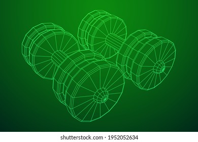 Dumbbells Gym equipment. Bodybuilding, powerlifting, fitness concept. Wireframe low poly mesh vector illustration