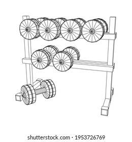 Dumbbells Gym equipment. Bodybuilding, powerlifting, fitness concept. Wireframe low poly mesh vector illustration