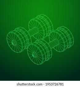Dumbbells Gym equipment. Bodybuilding, powerlifting, fitness concept. Wireframe low poly mesh vector illustration