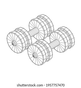Dumbbells Gym equipment. Bodybuilding, powerlifting, fitness concept. Wireframe low poly mesh vector illustration