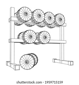 Dumbbells Gym equipment. Bodybuilding, powerlifting, fitness concept. Wireframe low poly mesh vector illustration