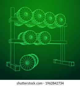 Dumbbells Gym equipment. Bodybuilding, powerlifting, fitness concept. Wireframe low poly mesh vector illustration