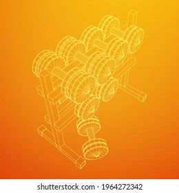 Dumbbells Gym equipment. Bodybuilding, powerlifting, fitness concept. Wireframe low poly mesh vector illustration