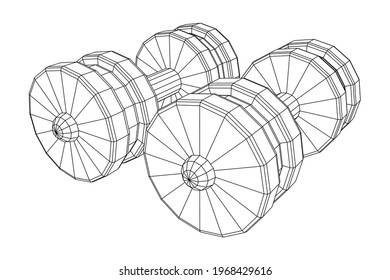 Dumbbells Gym equipment. Bodybuilding, powerlifting, fitness concept. Wireframe low poly mesh vector illustration