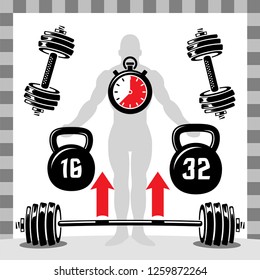 Dumbbells heavy weight sport vector illustration man in gym