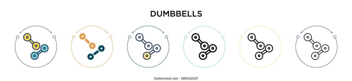 Dumbbells icon in filled, thin line, outline and stroke style. Vector illustration of two colored and black dumbbells vector icons designs can be used for mobile, ui, web