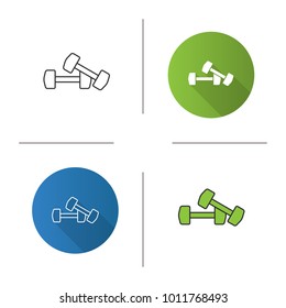 Dumbbells icon. Flat design, linear and color styles. Fitness equipment. Isolated vector illustrations