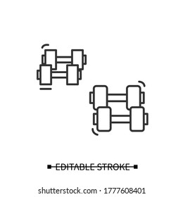 Dumbbells icon. Light and heavy soft touch bar bells linear pictogram. Concept of home gym and workout equipment, body fitness and power training. Editable stroke vector illustration