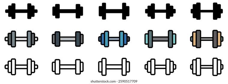 Dumbbells icon. Set of black linear icons of dumbbells for working out. Vector illustration