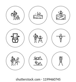 Dumbbells icon set. collection of 9 outline dumbbells icons with  icons. editable icons.