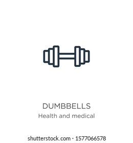 Dumbbells icon. Thin linear dumbbells outline icon isolated on white background from health collection. Line vector sign, symbol for web and mobile