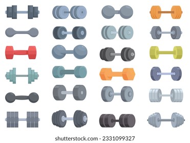 Dumbells-Symbole setzen Cartoon-Vektorgrafik. Trainingsgerät. Heimtrainings