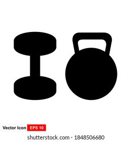 Dumbbells and Kettlebell icon vector. Simple design on white background.