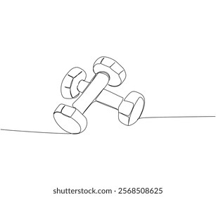 dumbbells, kettlebells, strength exercises, physical education lesson one line art. Continuous line drawing of knowledge, cognition, sports, fitness, gymnastics, school, education university