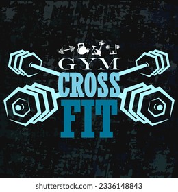 Dumbbells and lettering gym crossfit sport banner