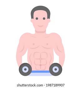 Dumbbells lifting in flat editable vector