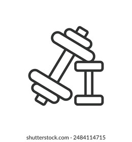 Dumbbells in line design. Dumbbells, weights, strength training, fitness, gym equipment, weightlifting, exercise on white background vector. Dumbbells editable stroke icon.