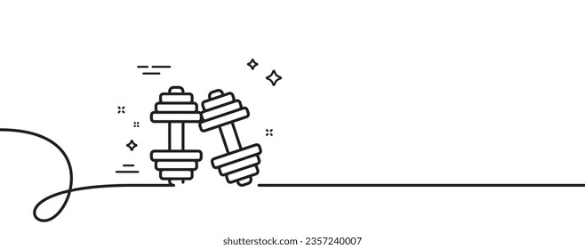 Dumbbells line icon. Continuous one line with curl. Workout equipment sign. Gym fit symbol. Dumbbells single outline ribbon. Loop curve pattern. Vector