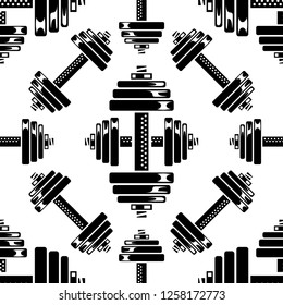 Dumbbells monochrome seamless simple sport vector pattern