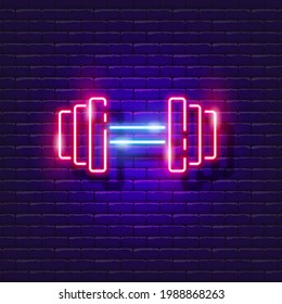 Dumbbells neon icon. Vector illustration for design. Sports concept. Gym sign. Fitness at home online.