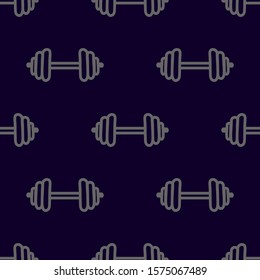 Dumbbells on dark blue background: seamless pattern. Vector graphics