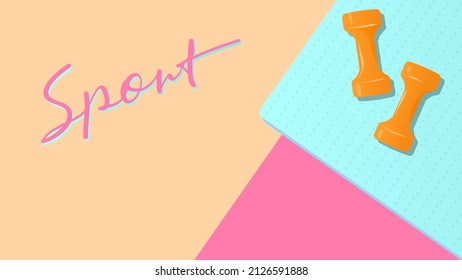 dumbbells on mat vector illustration. Sport logo.