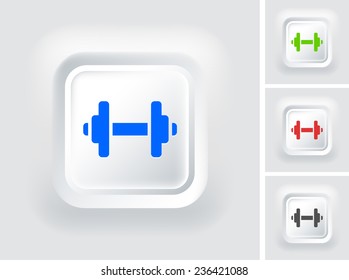 Dumbbells on White Bevel Square Button