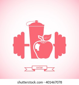 Dumbbells, shaker, sports nutrition, apple,