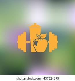 Dumbbells, shaker, sports nutrition, apple,